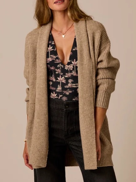 Carve Designs Priya Rib Cozy Open-Front Cardigan In Beige Nwt